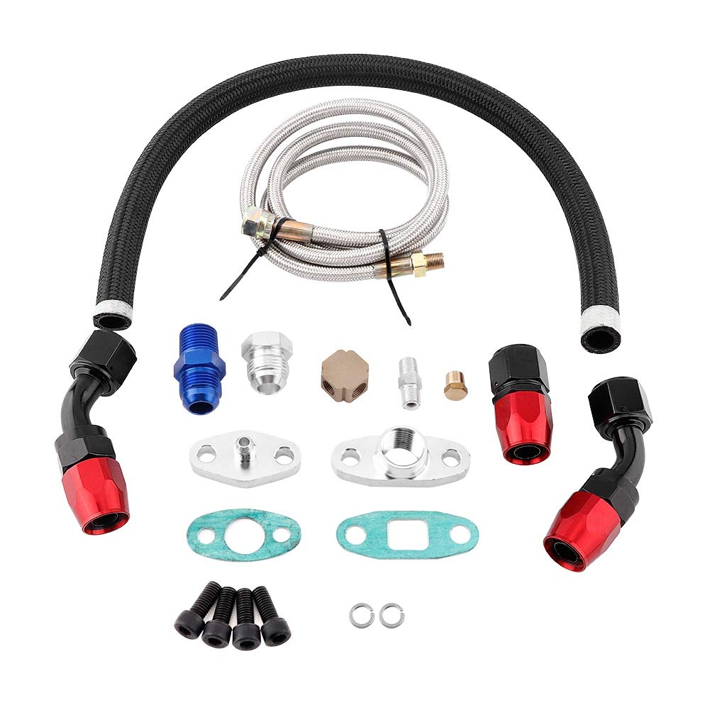 Turbo-Ölleitungssatz | Turbo Ölzufuhr Adapter Flansch Kit AN10 für Kühlung T3 T4 GT35 T70 T66 Turbo von Akozon