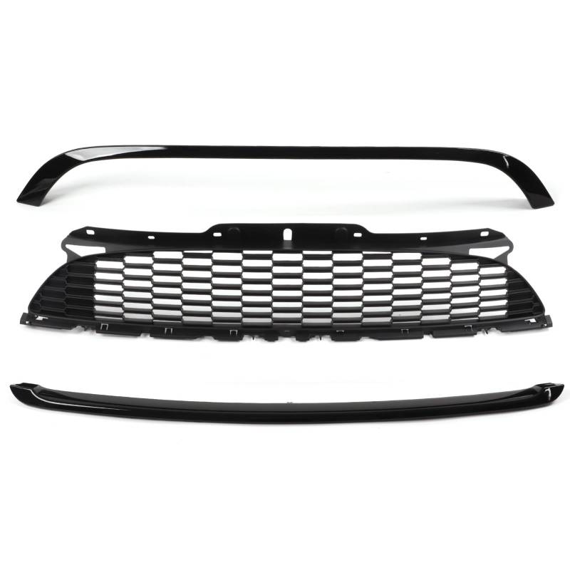 Vordere Stoßstange, 3 Teile / Satz Glänzend Schwarz Fronthaubenleiste Grille Surround Cover Trim Kits ABS + PP Haubenschutz Für R55 R56 R57 R58 R59 S JCW Auto von Akozon