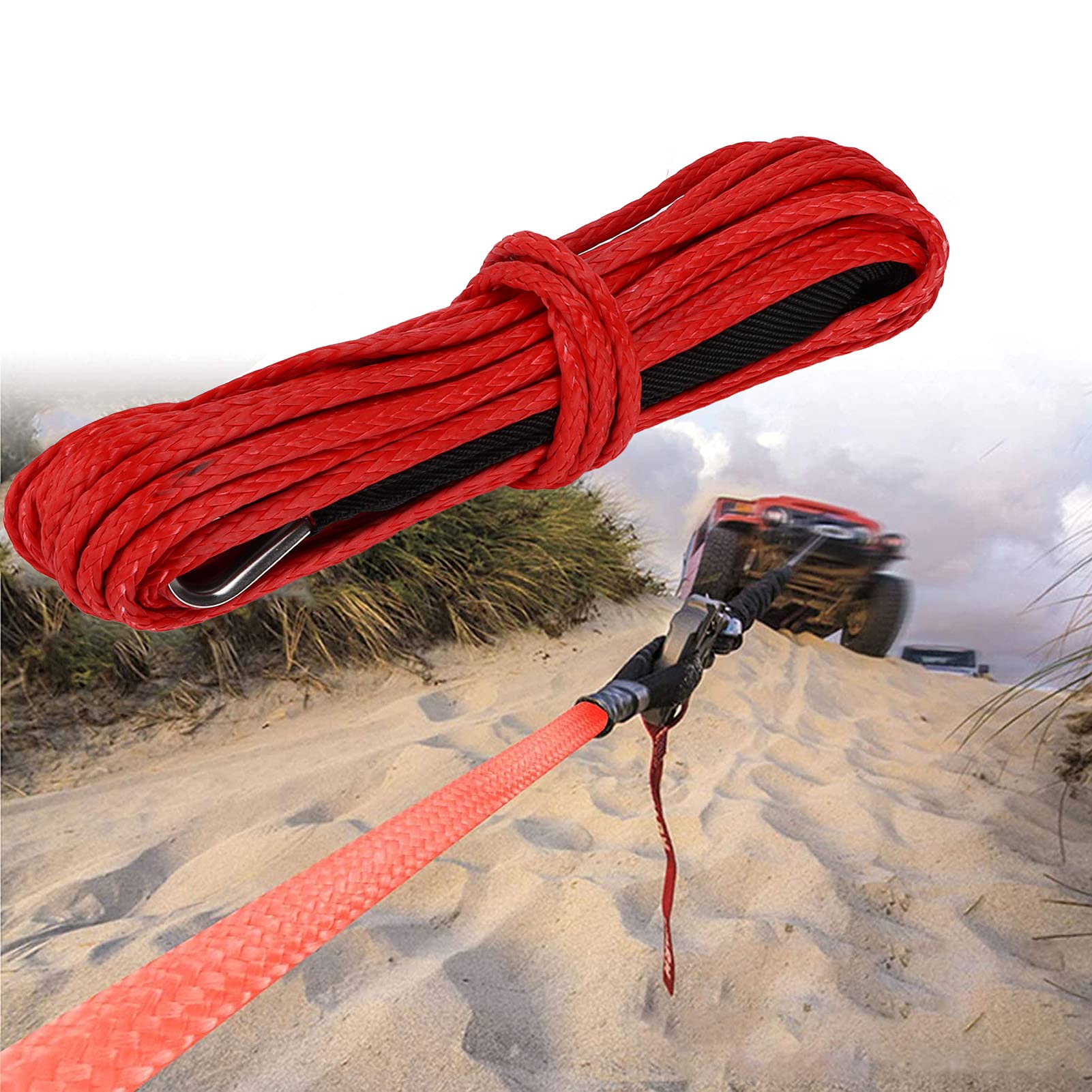 Aladeno 15m Synthetisches Seil 7700 lbs Break Stärke Winch Cable Nylon Ersatzverlängerung Winch Line Seil mit Schutzhülle für Smittybilt SUV Truck ATV UTV Off Road Off Road (A (rot)) von Aladeno