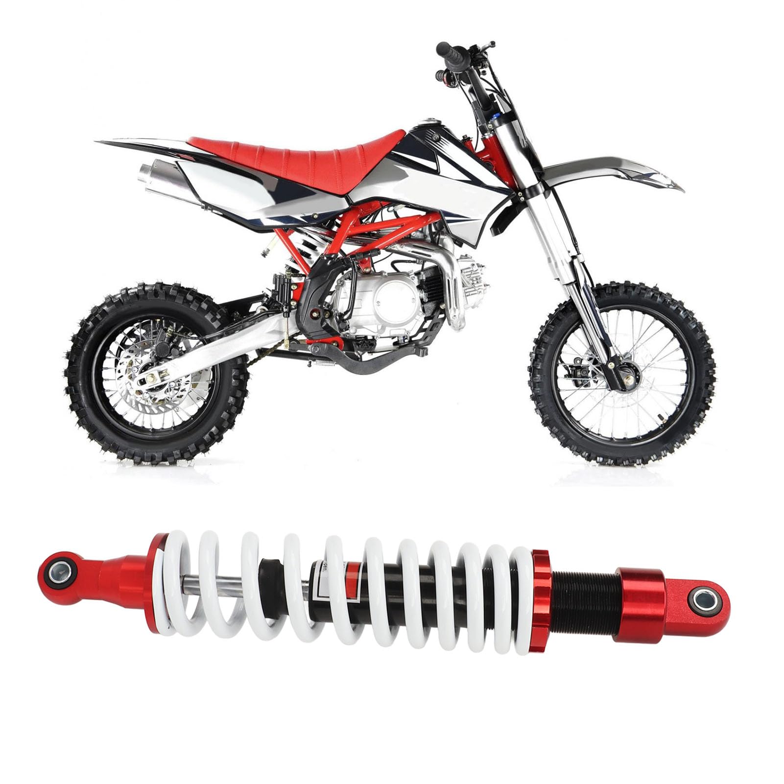 Aladeno 375 mm Motorrad-Stoßdämpfer, verstellbarer Federungsdämpfer, Hinterrad-Stoßdämpfer, Hinterradaufhängung, universell für Dirt Pit Bike, ATV, Quad, Go-Cart-Roller von Aladeno