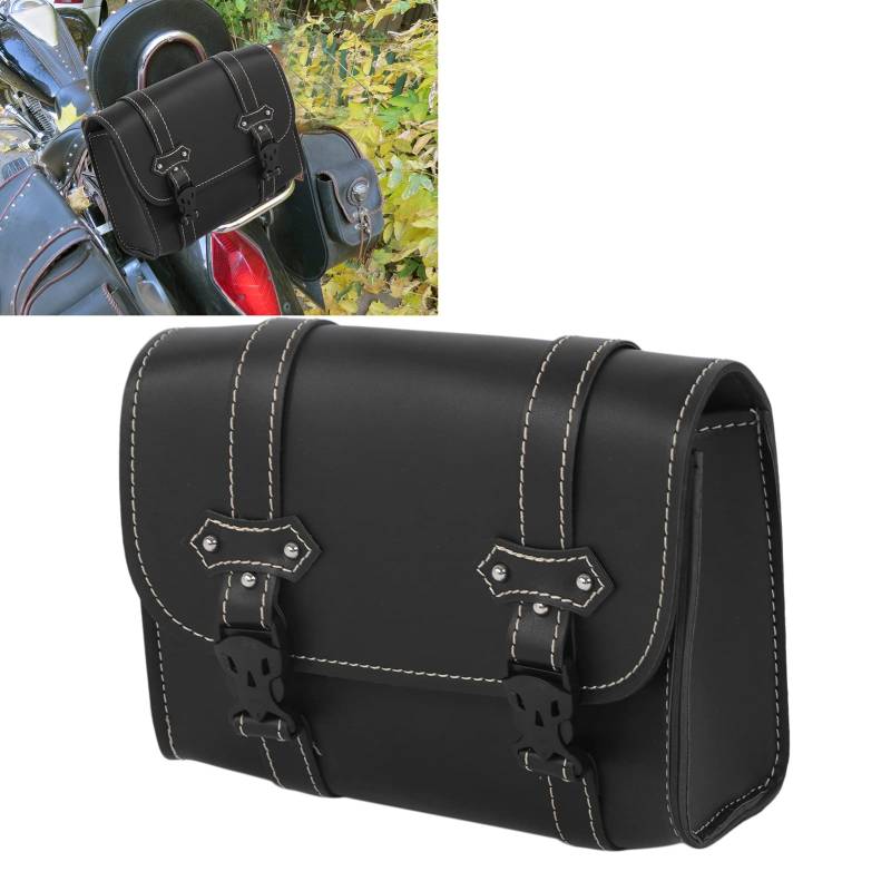 Aladeno Motorrad-Satteltasche aus Kunstleder, leicht, großes Fassungsvermögen, Punk-Stil, Gepäckaufbewahrungstasche, Universal-Gepäcktasche für Motorrad, Schwarz von Aladeno