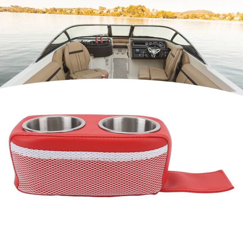 Aladeno Pontoon Cup Halter tragbarer Getränkepokal -Mobiltelefonhalter Stabiler Universal Boat Seat Cuphalter mit doppeltem Edelstahlbecher für Boot Yacht Wohnmobilauto (Red) von Aladeno