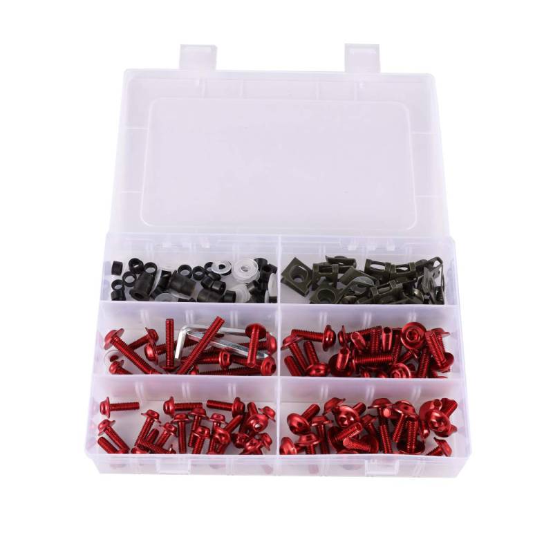 Alamor 177 Stücke Motorrad Verkleidung Bolzen Kit Muttern Schrauben Clips Für Honda/Yamaha/Kawasaki/Suzuki - Rot von Alamor