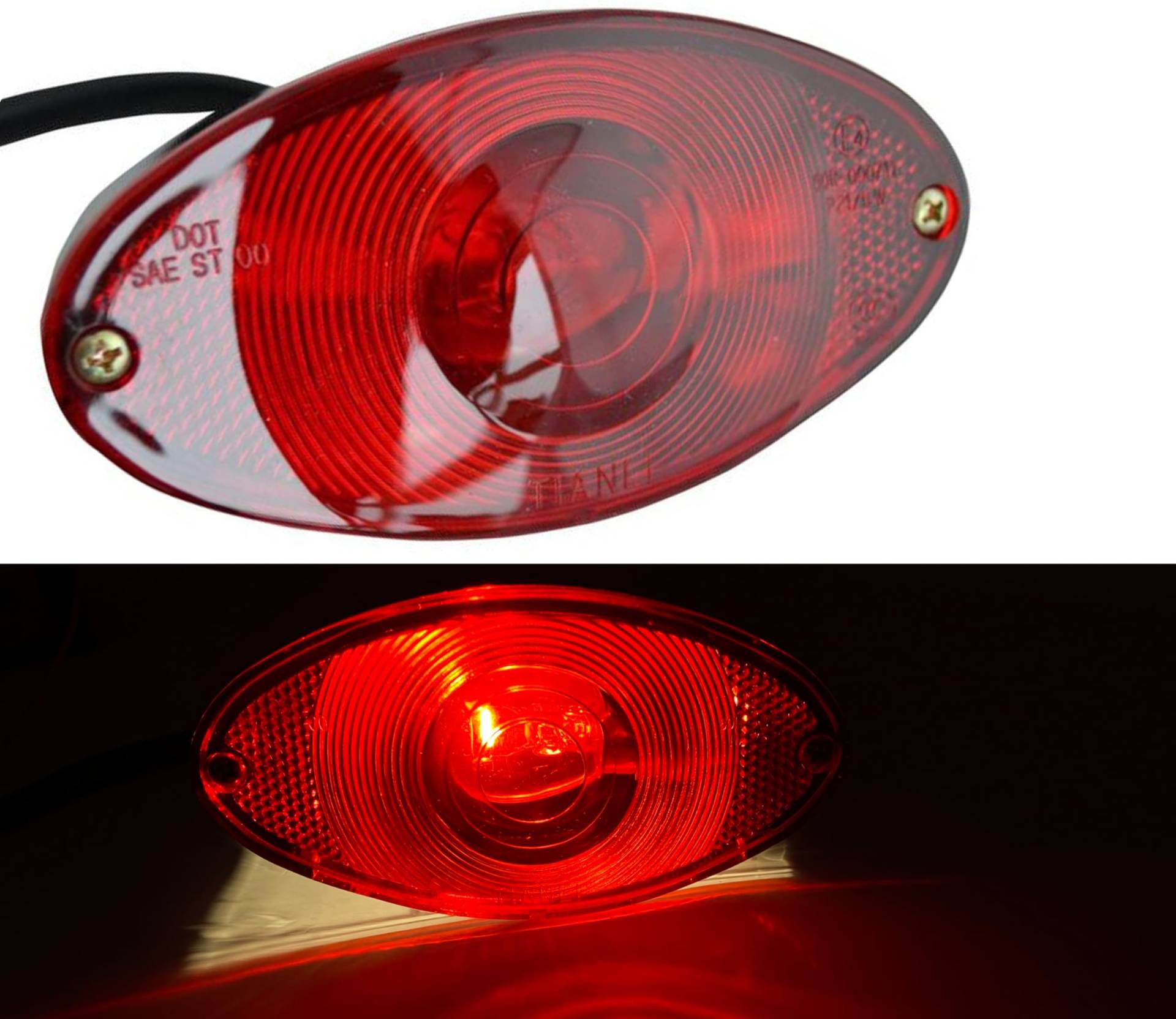 Alchemy Parts Motorrad Brems Rücklicht Chrom Oval - Rot Linse - Homologated von Alchemy Parts