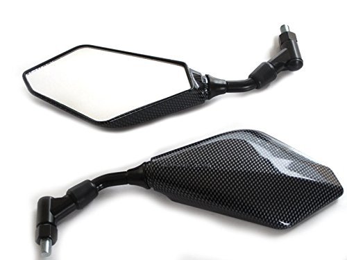 Motorrad Spiegel Paar 10mm Gewinde - Schwarz Stiele mit Glänzend Carbon-Finish von Alchemy Parts