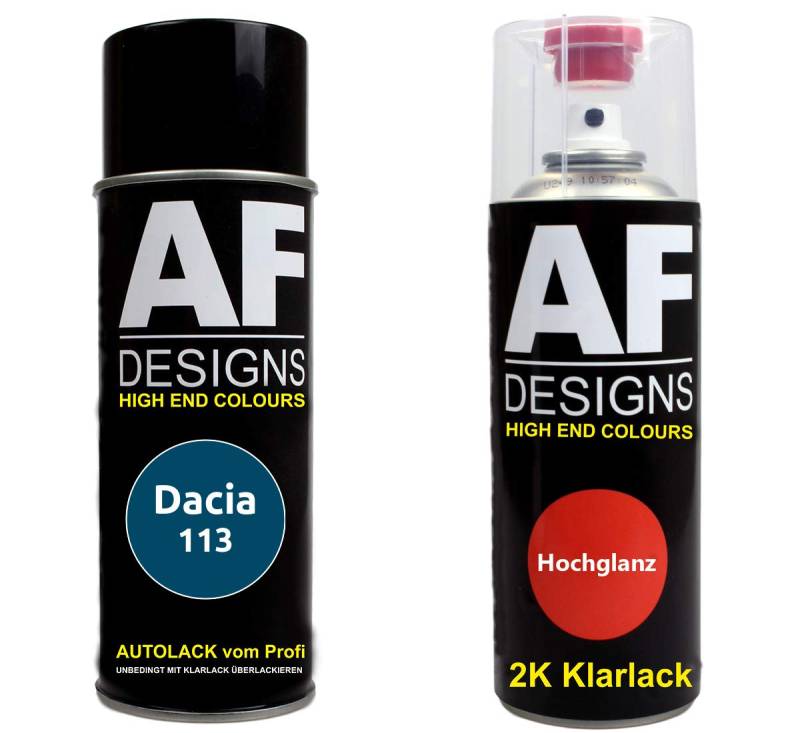 Alex Flittner Designs Autolack Spraydose Set für Dacia 113 Blau/Blue 2K Klarlack Basislack Sprühdose Spraydosen 2x400ml von Alex Flittner Designs