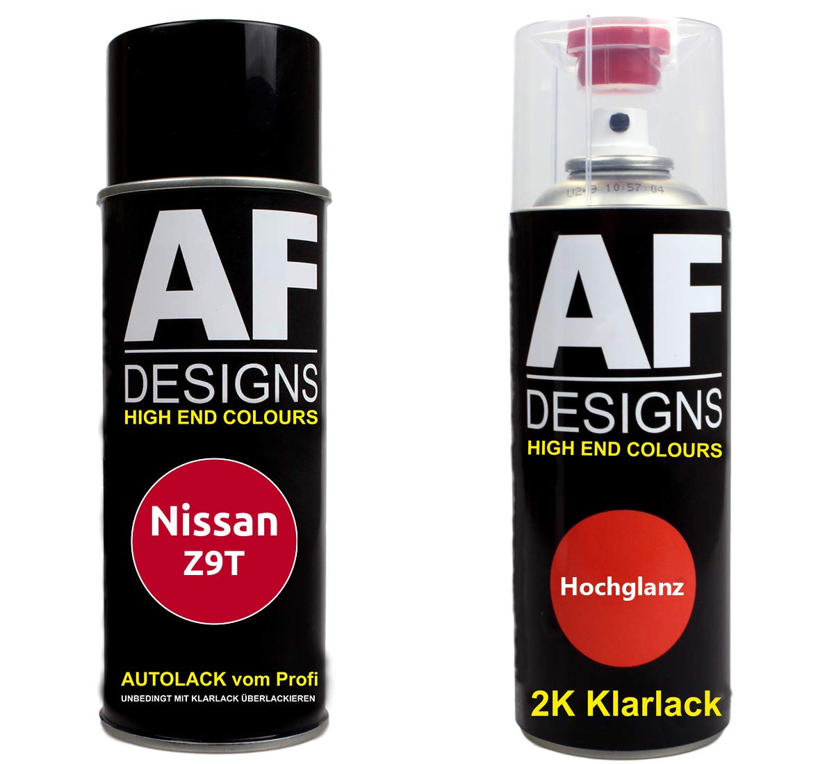 Autolack Spraydose Set für Nissan Z9T Bright Red 2K Klarlack Basislack Sprühdose Spraydosen 2x400ml von Alex Flittner Designs