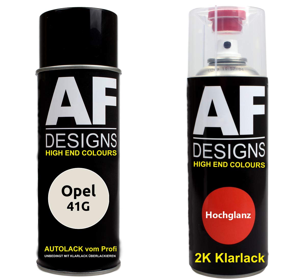 Autolack Spraydose Set für Opel 41G Cremeweiss 2K Klarlack Basislack Sprühdose Spraydosen 2x400ml von Alex Flittner Designs