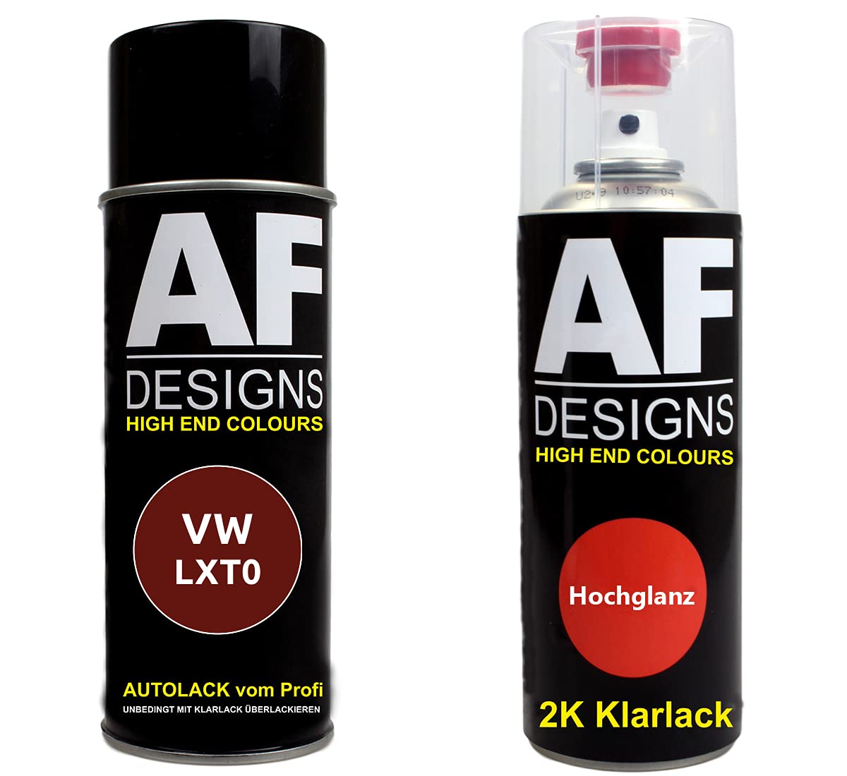 Alex Flittner Designs Autolack Spraydose Set für VW LXT0 Deep Claret Metallic 2K Klarlack Basislack Sprühdose Spraydosen 2x400ml von Alex Flittner Designs