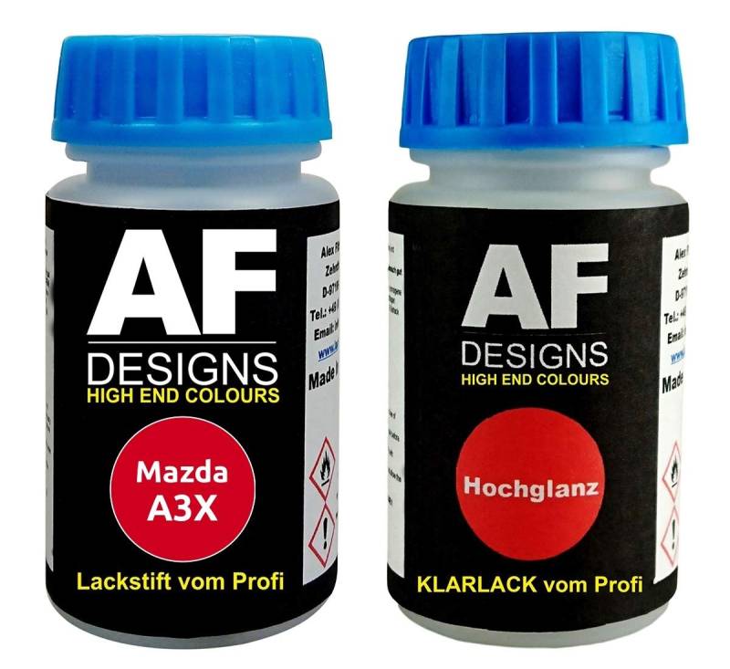 Alex Flittner Designs Lackstift Mazda A3X Colorado Red + Klarlack je 50ml Autolack Basislack SET von Alex Flittner Designs