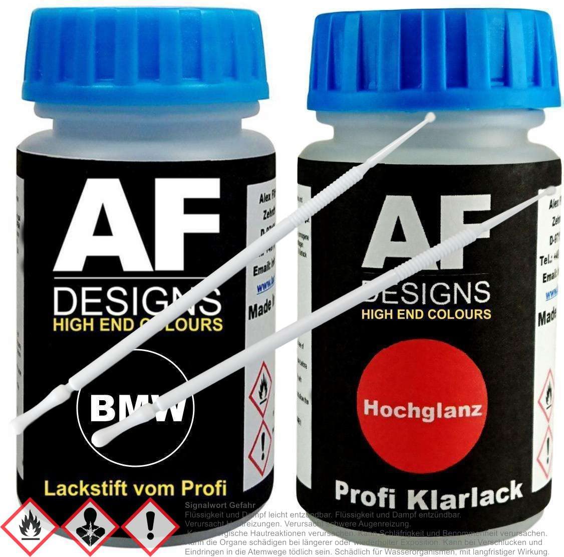 Alex Flittner Designs Lackstift Set für BMW A35 MONACOBLAU Metallic Klarlack Lacktupfer Autolack von Alex Flittner Designs