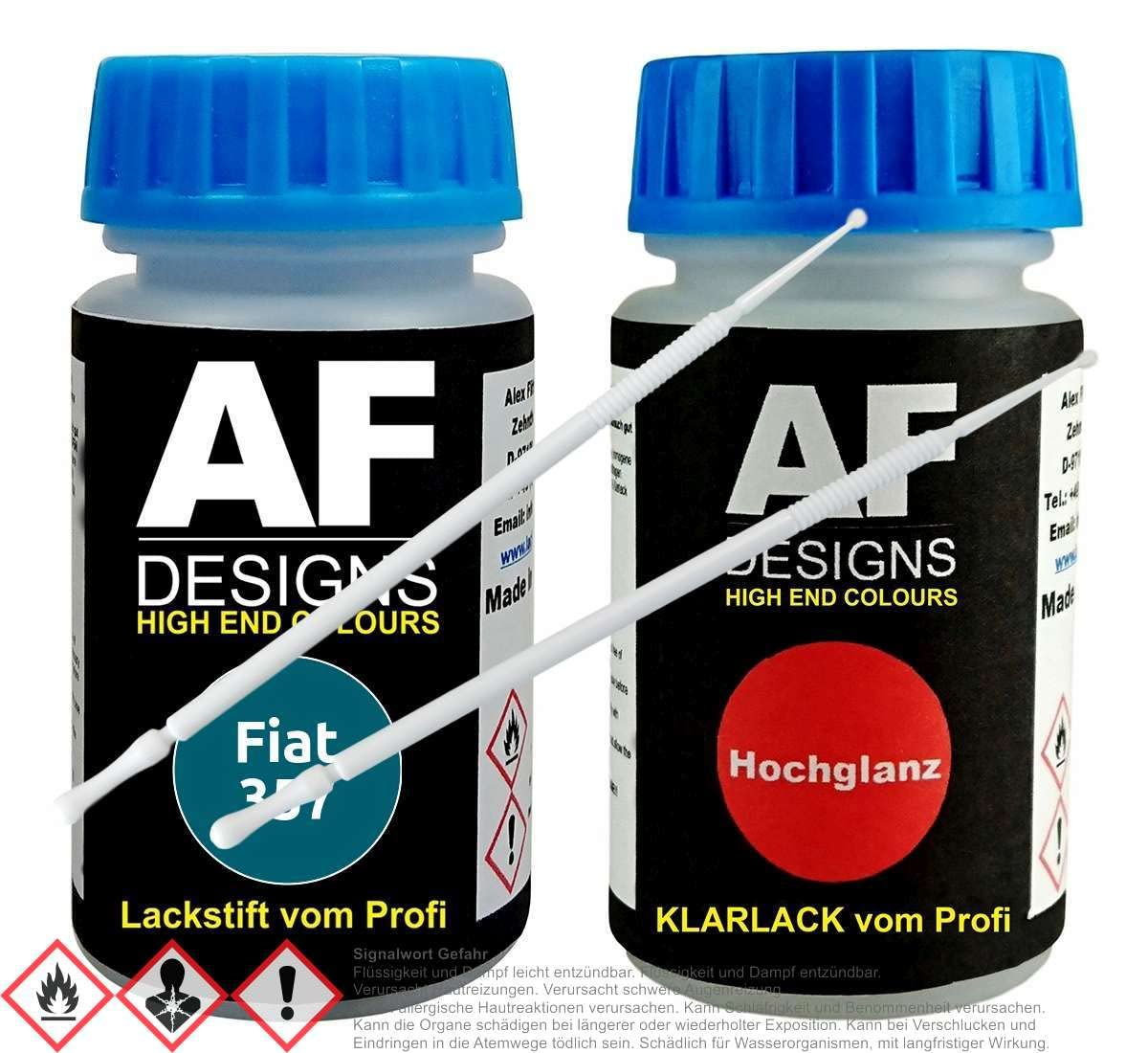 Alex Flittner Designs Lackstift Set für FIAT 357 Verde Spark Metallic Klarlack Lacktupfer Autolack von Alex Flittner Designs