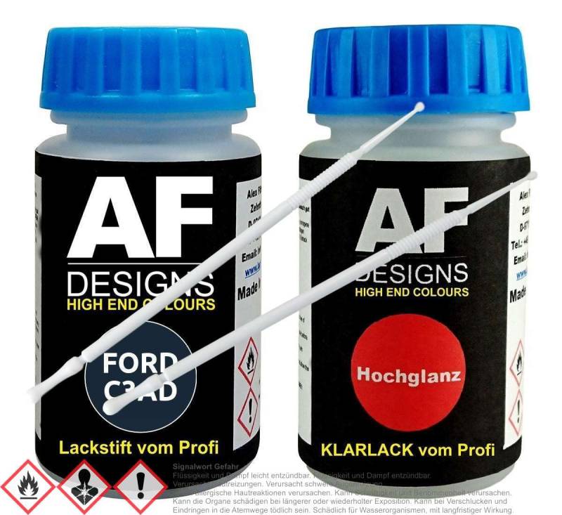 Alex Flittner Designs Lackstift Set für Ford C3AD Atlantik Blau Metallic Klarlack Lacktupfer Autolack von Alex Flittner Designs