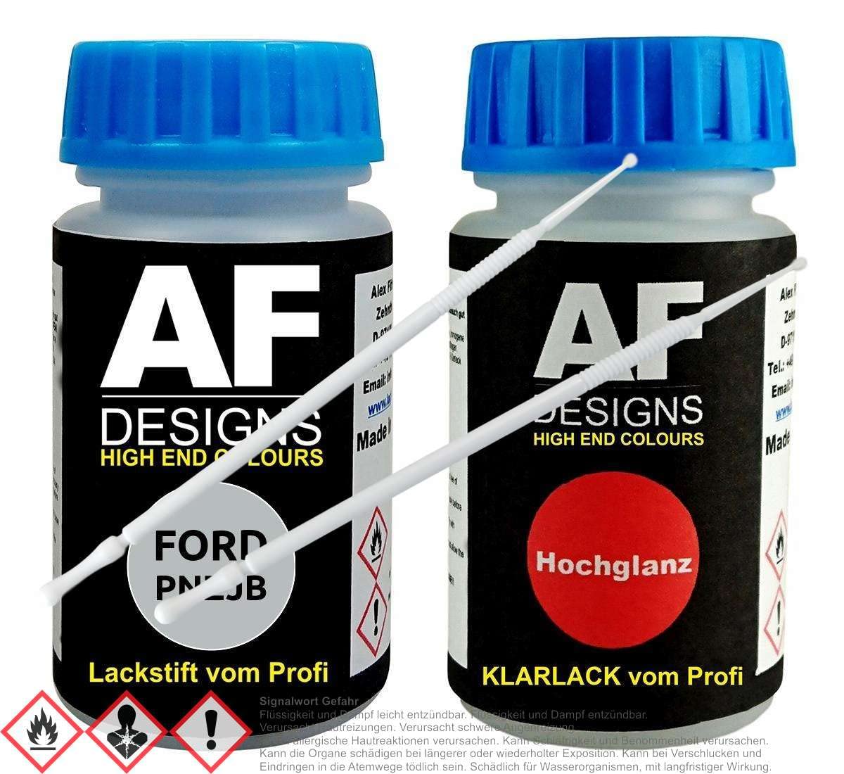 Alex Flittner Designs Lackstift Set für Ford PNZJB Moondust Silver Metallic Klarlack Lacktupfer Autolack von Alex Flittner Designs