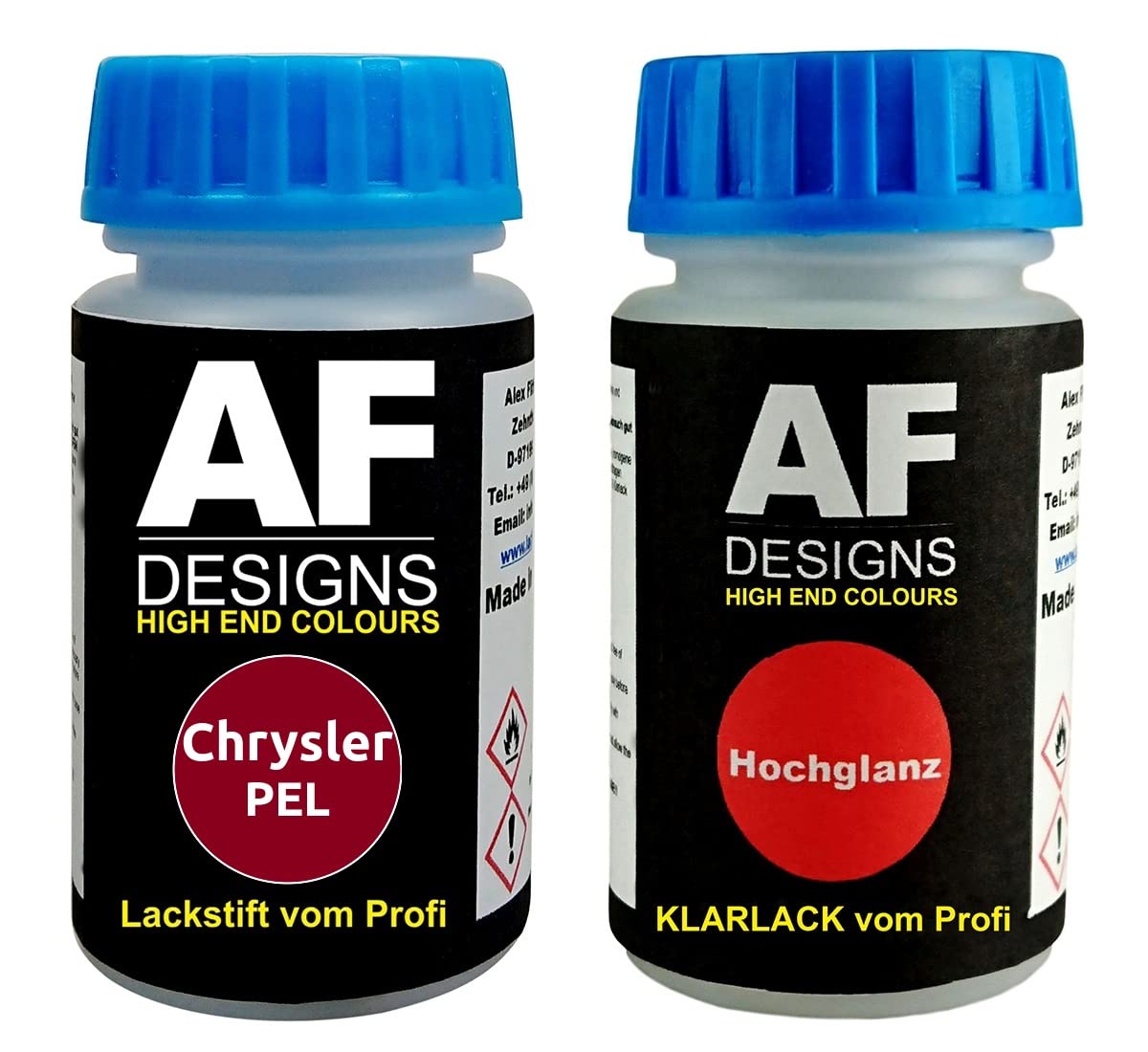 Alex Flittner Designs Lackstift für Chrysler PEL Inferno Red Metallic + Klarlack je 50ml Autolack Basislack SET von Alex Flittner Designs