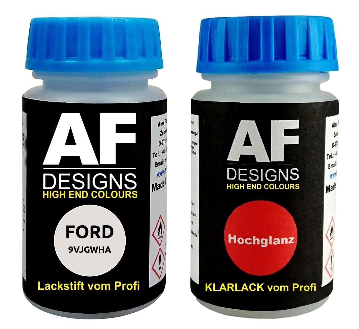 Lackstift für FORD 9VJGWHA White Platinum Metallic + Klarlack je50ml Autolack Set von Alex Flittner Designs