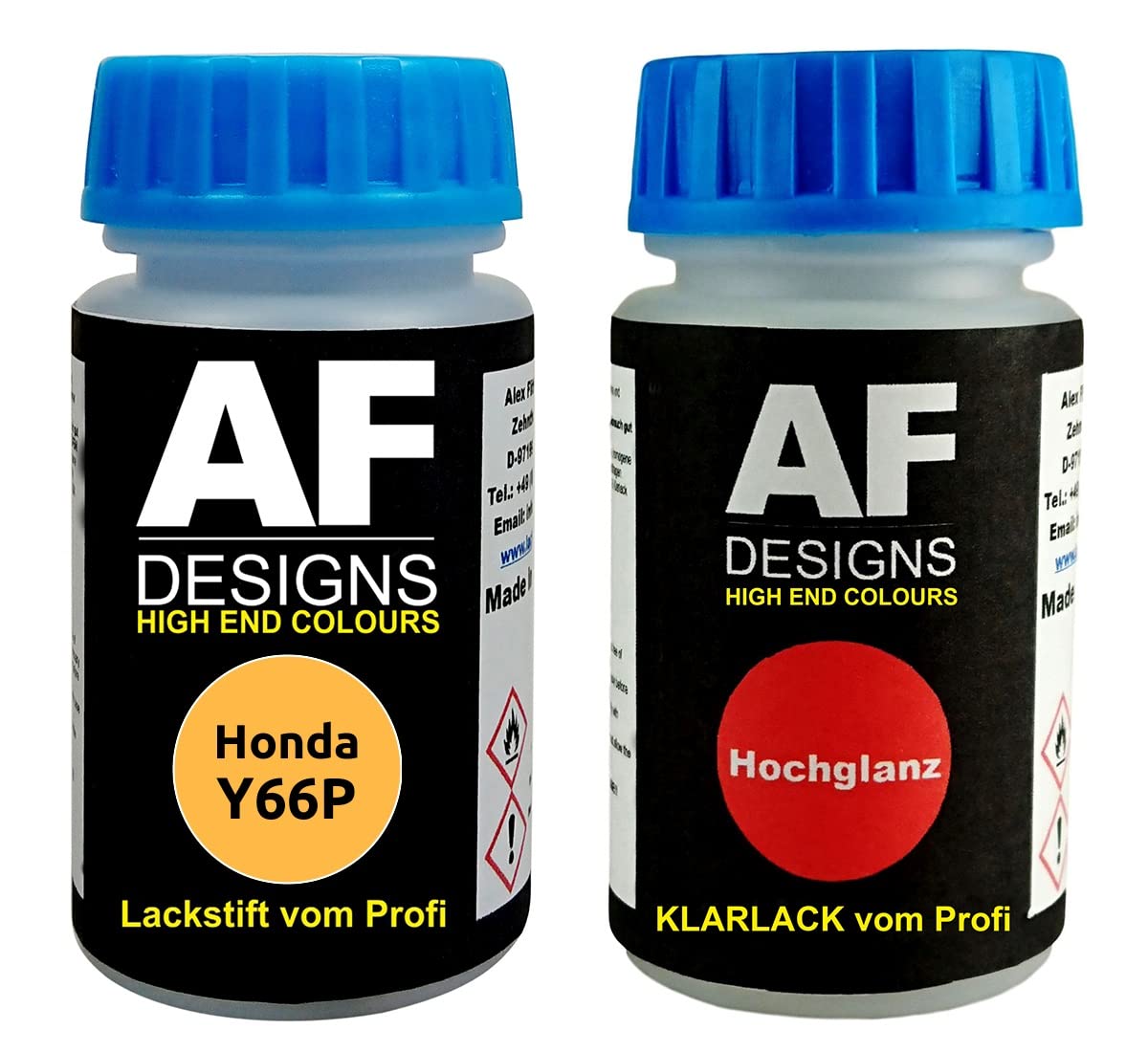 Alex Flittner Designs Lackstift für Honda Y66P Vivid Yellow Perl + Klarlack je 50ml Autolack Basislack Set von Alex Flittner Designs