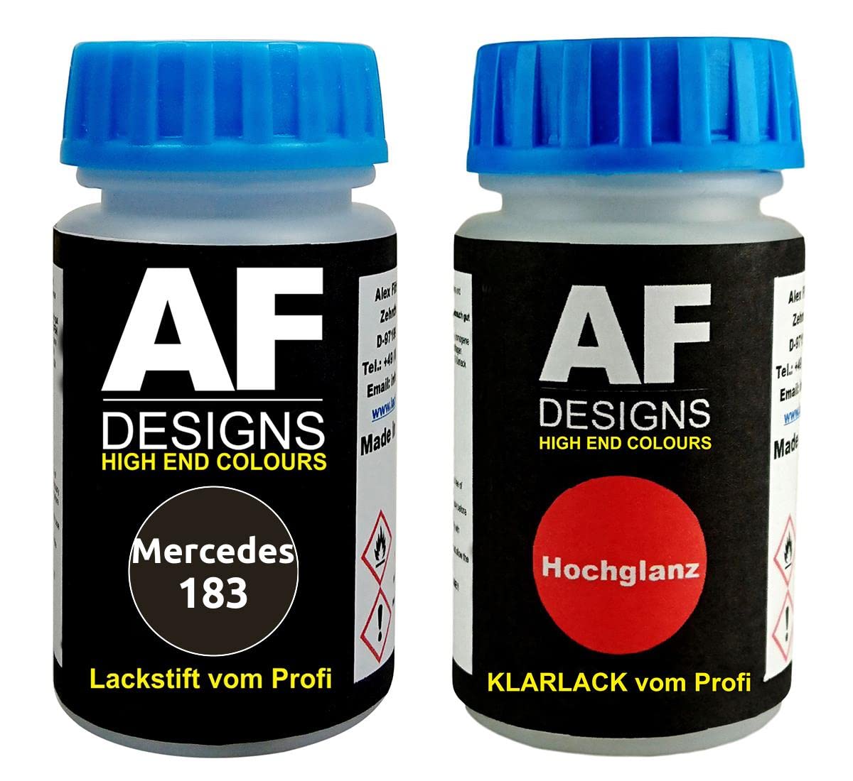 Alex Flittner Designs Lackstift für Mercedes/Daimler Benz 183 Magnetitschwarz Metallic + Klarlack je 50ml Autolack Basislack Set von Alex Flittner Designs