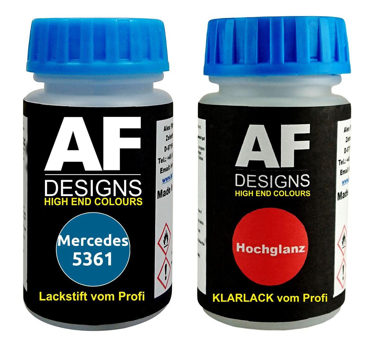 Alex Flittner Designs Lackstift für Mercedes/Daimler Benz 5361 Enzianblau + Klarlack je 50ml Autolack Basislack Set von Alex Flittner Designs