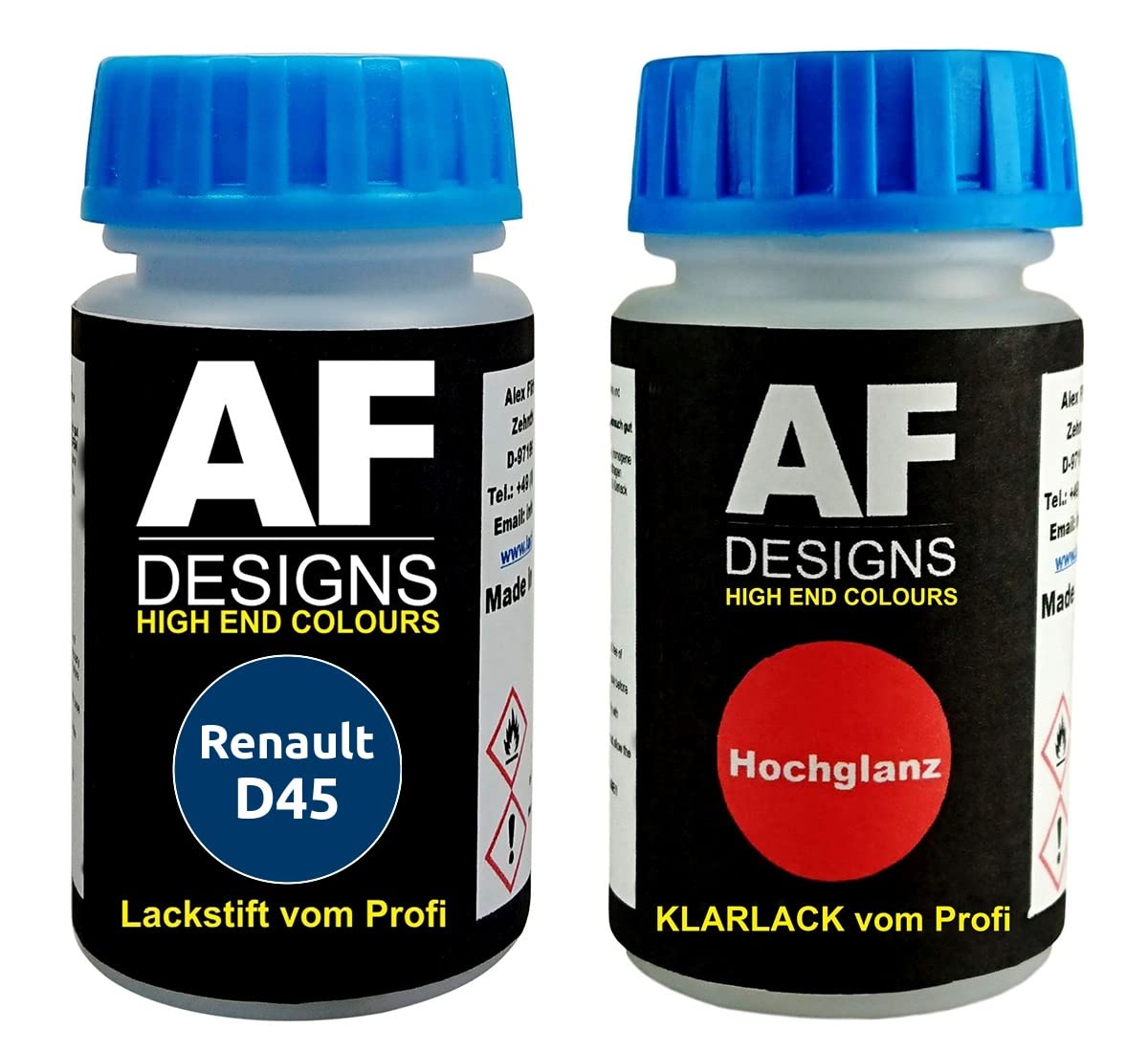 Alex Flittner Designs Lackstift für Renault D45 Bleu Vibrato Nacre Metallic + Klarlack je 50ml Autolack Basislack Set von Alex Flittner Designs