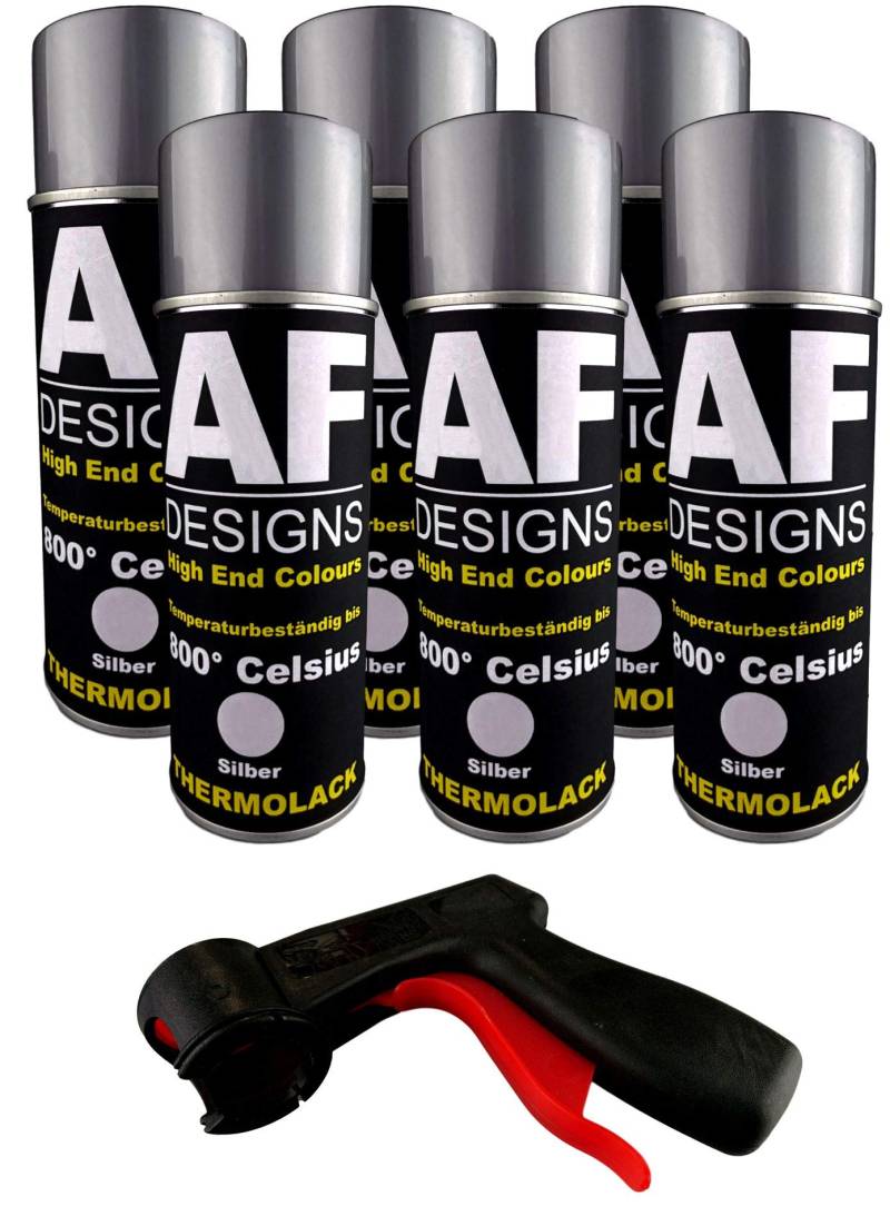 Alex Flittner Designs Thermolack Spray 6 Spraydosen Ofenlack Auspufflack Plus Spraydosengriff Hitzebeständig 800 °C Silber 400ml Schützt Motor und Auspuff vor Rost von Alex Flittner Designs