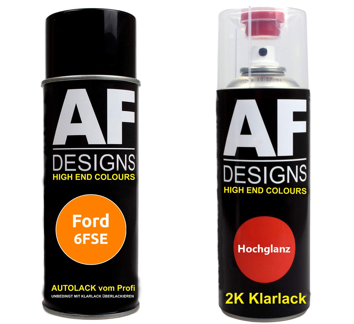 Autolack Spraydose Set für Ford 6FSE Electric Orange Perl 2K Klarlack Basislack Sprühdose Spraydosen 2x400ml von Alex Flittner Designs