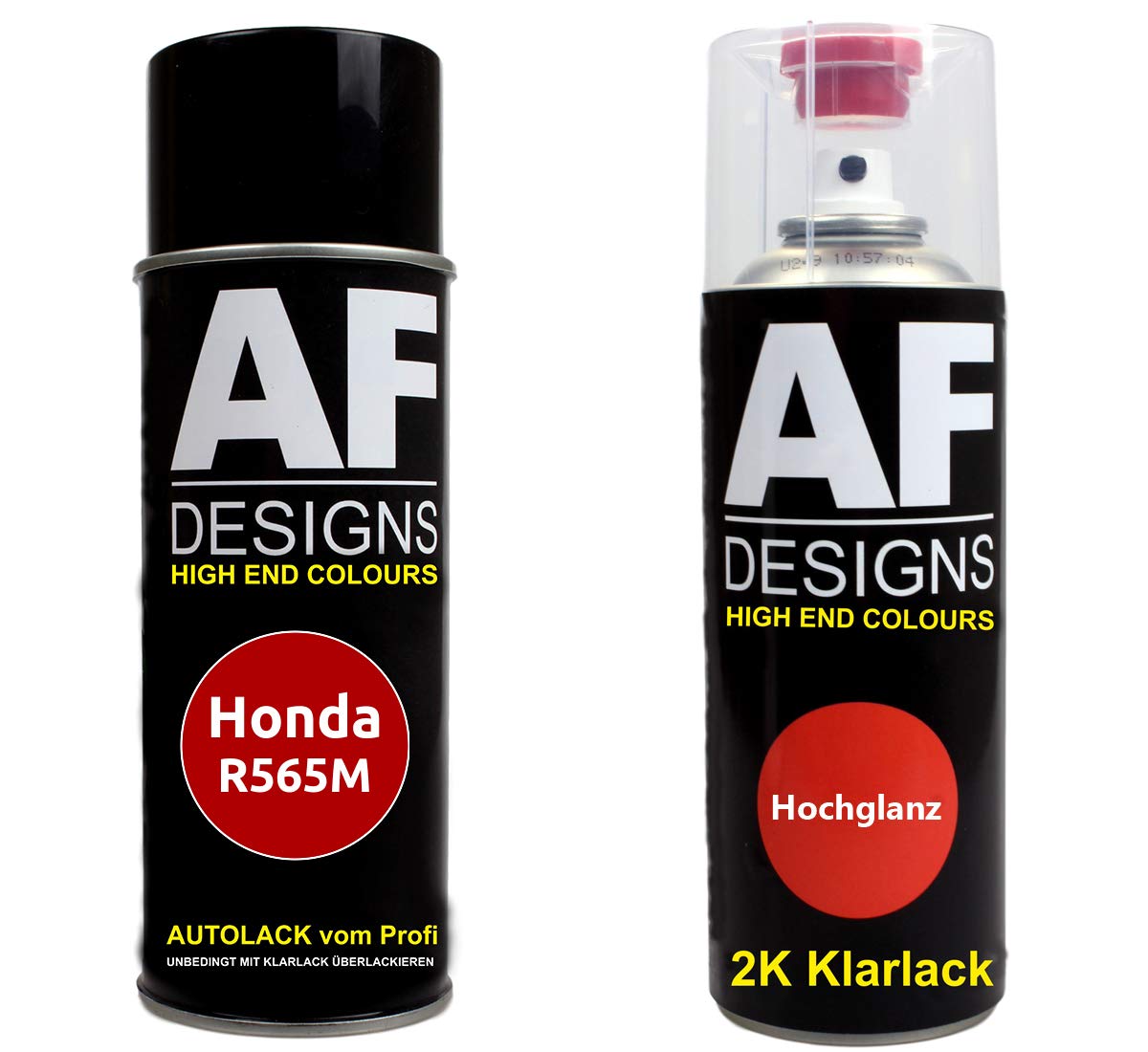 Alex Flittner Designs Autolack Spraydose Set für Honda R565M Premium Crystal Red Metallic 2K Klarlack Basislack Sprühdose Spraydosen 2x400ml von Alex Flittner Designs