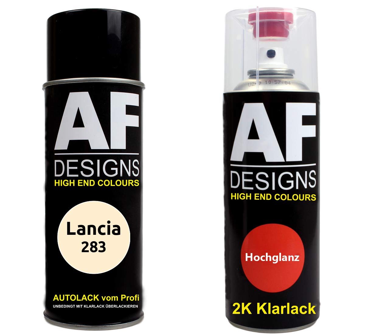 Alex Flittner Designs Autolack Spraydose Set für Lancia 283 Avorio 2K Klarlack Basislack Sprühdose Spraydosen 2x400ml von Alex Flittner Designs