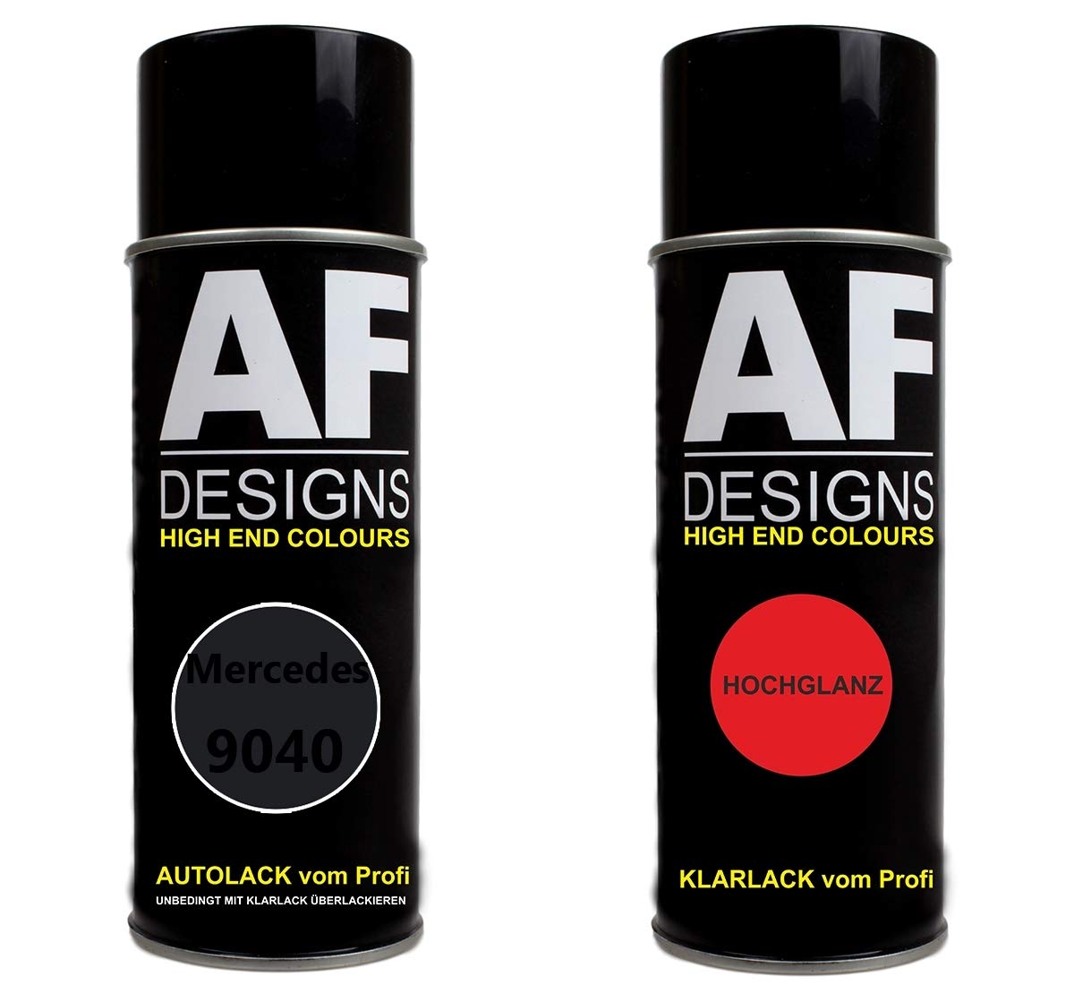 Alex Flittner Designs Autolack Spraydose Set für Mercedes/Daimler Benz 9040 Tiefschwarz Basislack Klarlack Sprühdose 400ml von Alex Flittner Designs