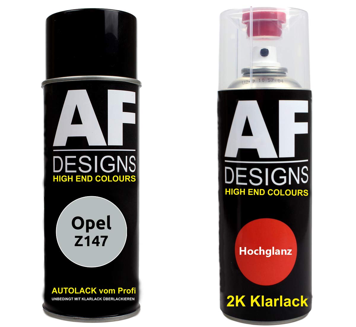 Alex Flittner Designs Autolack Spraydose Set für Opel Z147 Starsilber II Metallic 2K Klarlack Basislack Sprühdose Spraydosen 2x400ml von Alex Flittner Designs