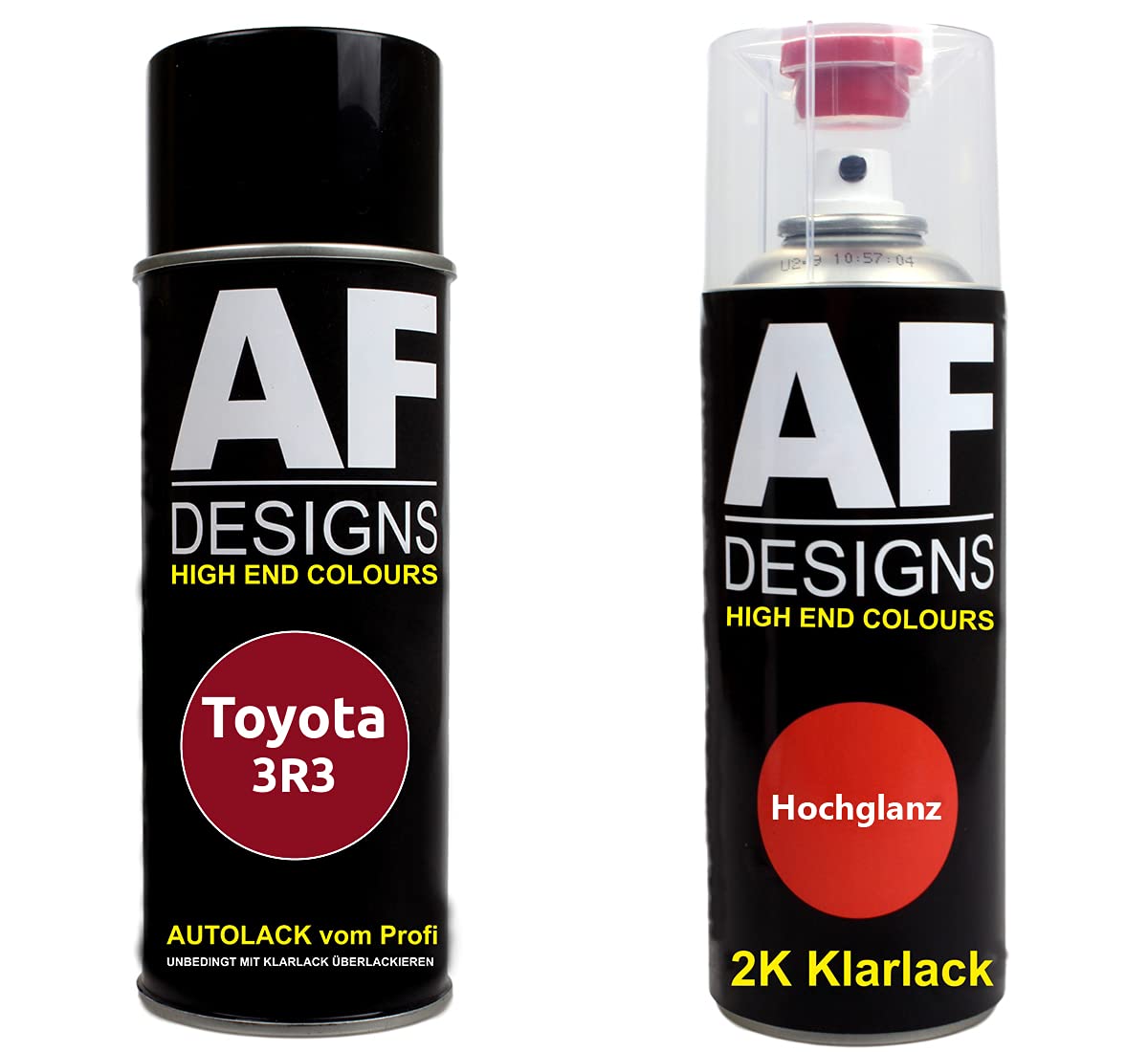 Alex Flittner Designs Autolack Spraydose Set für Toyota 3R3 Barcelona Red Metallic 2K Klarlack Basislack Sprühdose Spraydosen 2x400ml von Alex Flittner Designs