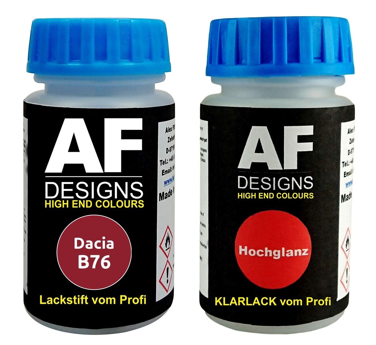 Lackstift für Dacia B76 Rouge De FEU Metallic + Klarlack je 50ml Autolack Basislack Set von Alex Flittner Designs