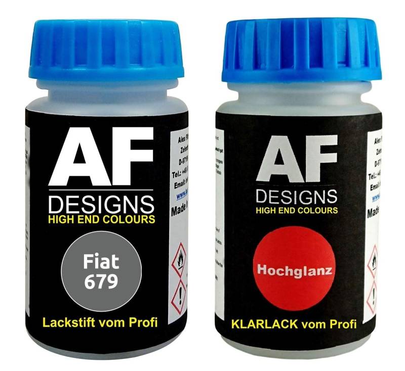 Alex Flittner Designs Lackstift für Fiat 679 Grigio Scuro Metallic + Klarlack je 50ml Autolack Basislack SET von Alex Flittner Designs