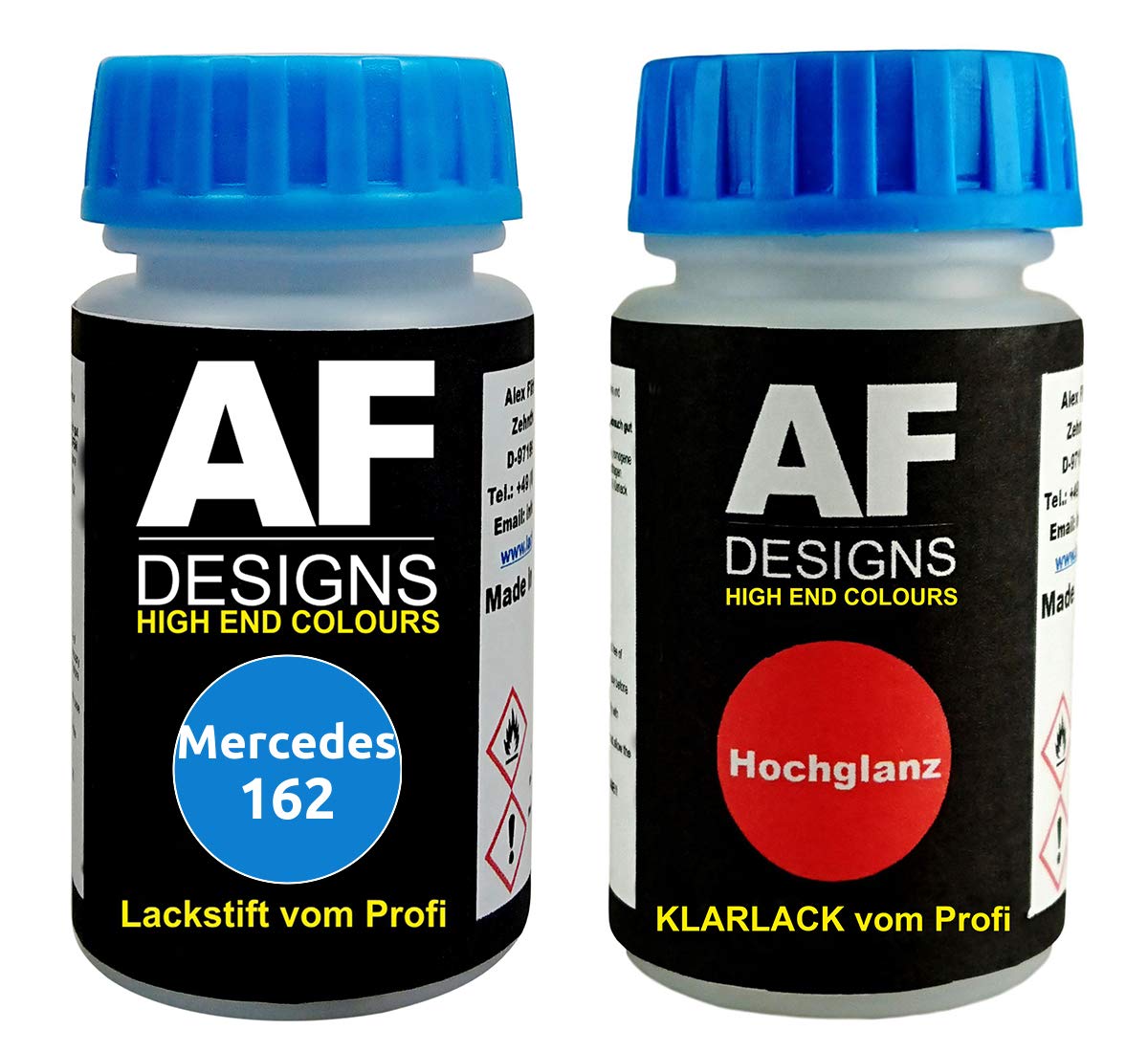 Lackstift für Mercedes/Daimler Benz 162 Suedsee Blau Metallic + Klarlack je 50ml Autolack Basislack Set von Alex Flittner Designs