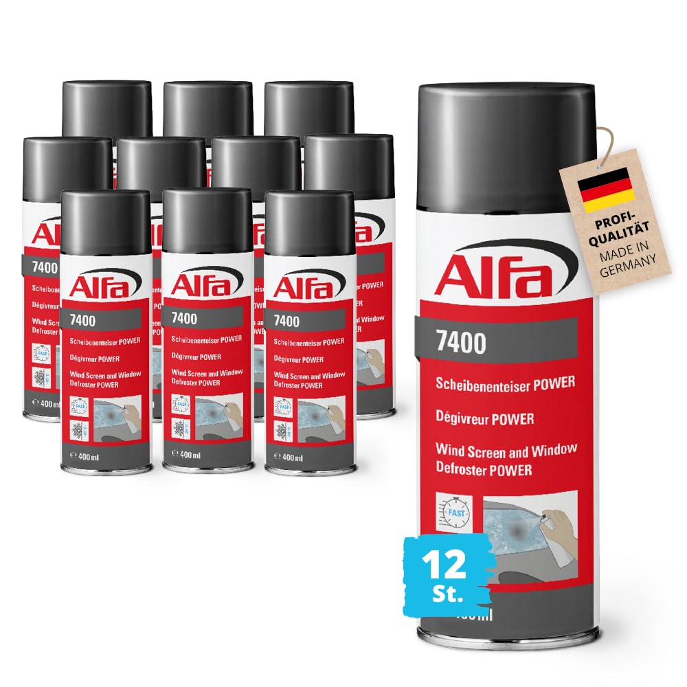 Alfa 12x Scheibenenteiser 400 ml Profi-Qualität Power Spraydose schnelle Enteisung bis -20°C Winter Entfroster Scheiben Enteiser Türschloss Türdichtung EIS Frost von Alfa