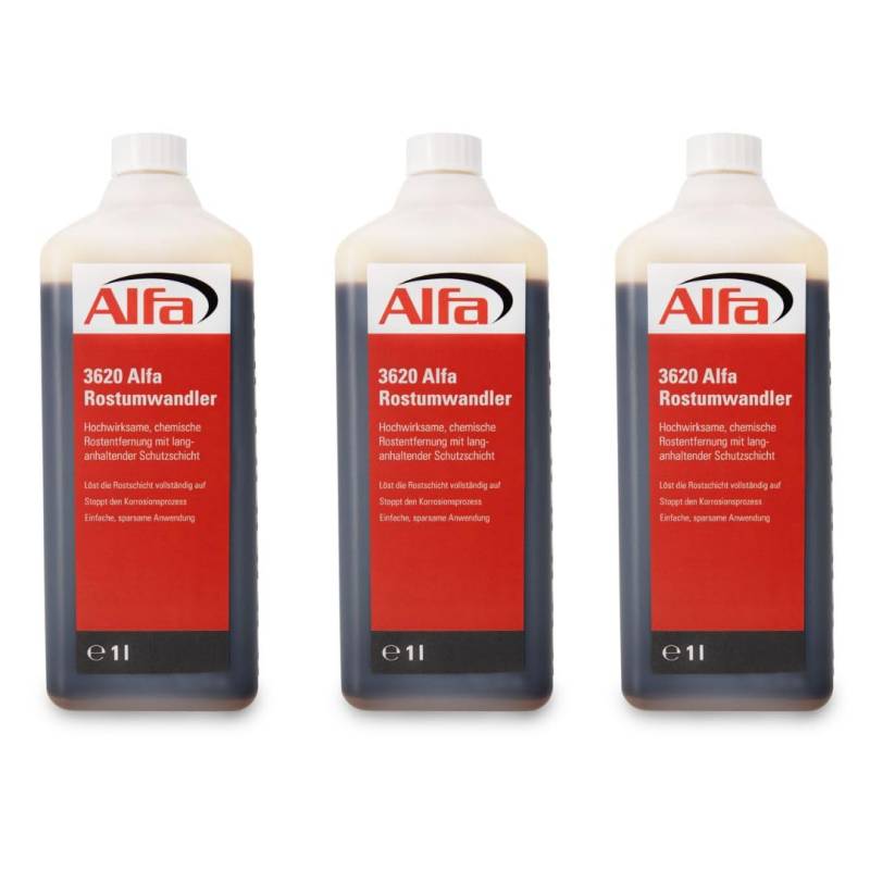 Alfa Rostumwandler 3 x 1 Liter - neutralisiert Rost z.B. bei Auto KFZ Wintergarten Fahrzeuge Metalle - Entroster inkl. Schutzschicht - Made in Germany von Alfa