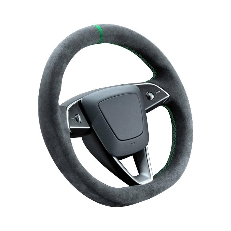 Alfanxi Handstich-Steering Wheel Cover Fits Alcantara Material für Tesla Model 3 Highland (Green Stripe) von Alfanxi