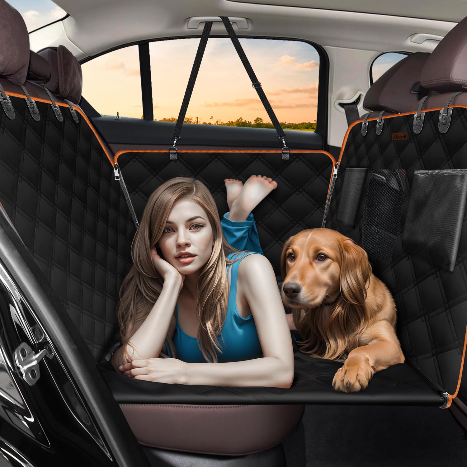 Alfheim Breite wasserdichte Hunddecke Auto Hinten Sitzwagen Hunde Hinten Sitz Voller Schutz mit Schaufenster 130 cm x 157 cm von Alfheim