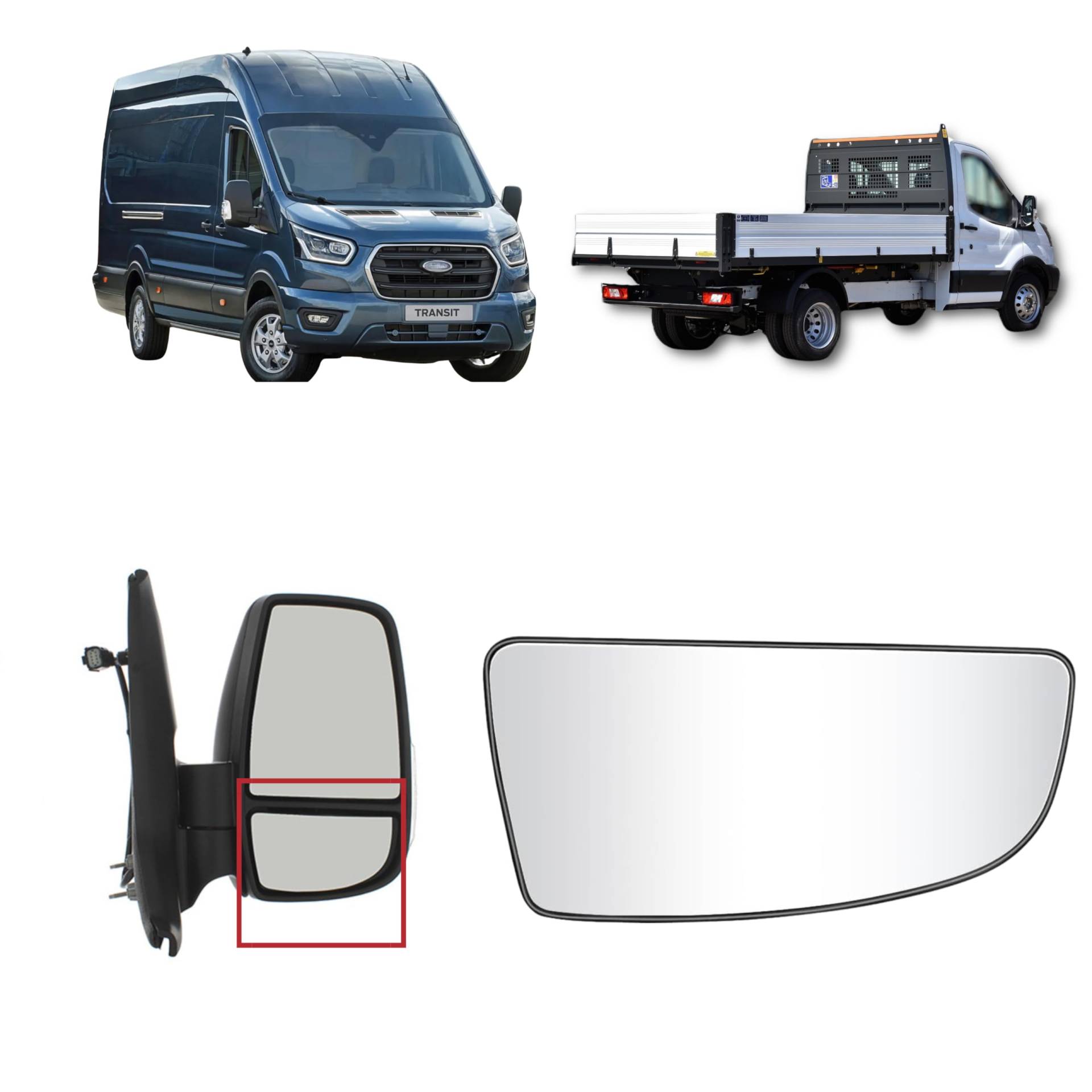 ALIGOPARTS Linke Fahrerseite Oberes beheiztes Außenspiegelglas für Ford Transit MK8 ab 2014 - OEM-Teil BK31-17K741-BA, 1823986 (Beheizt, linkes oberes Ersatzspiegelglas) (Rechtes unteres unbeheiztes) von Aligoparts