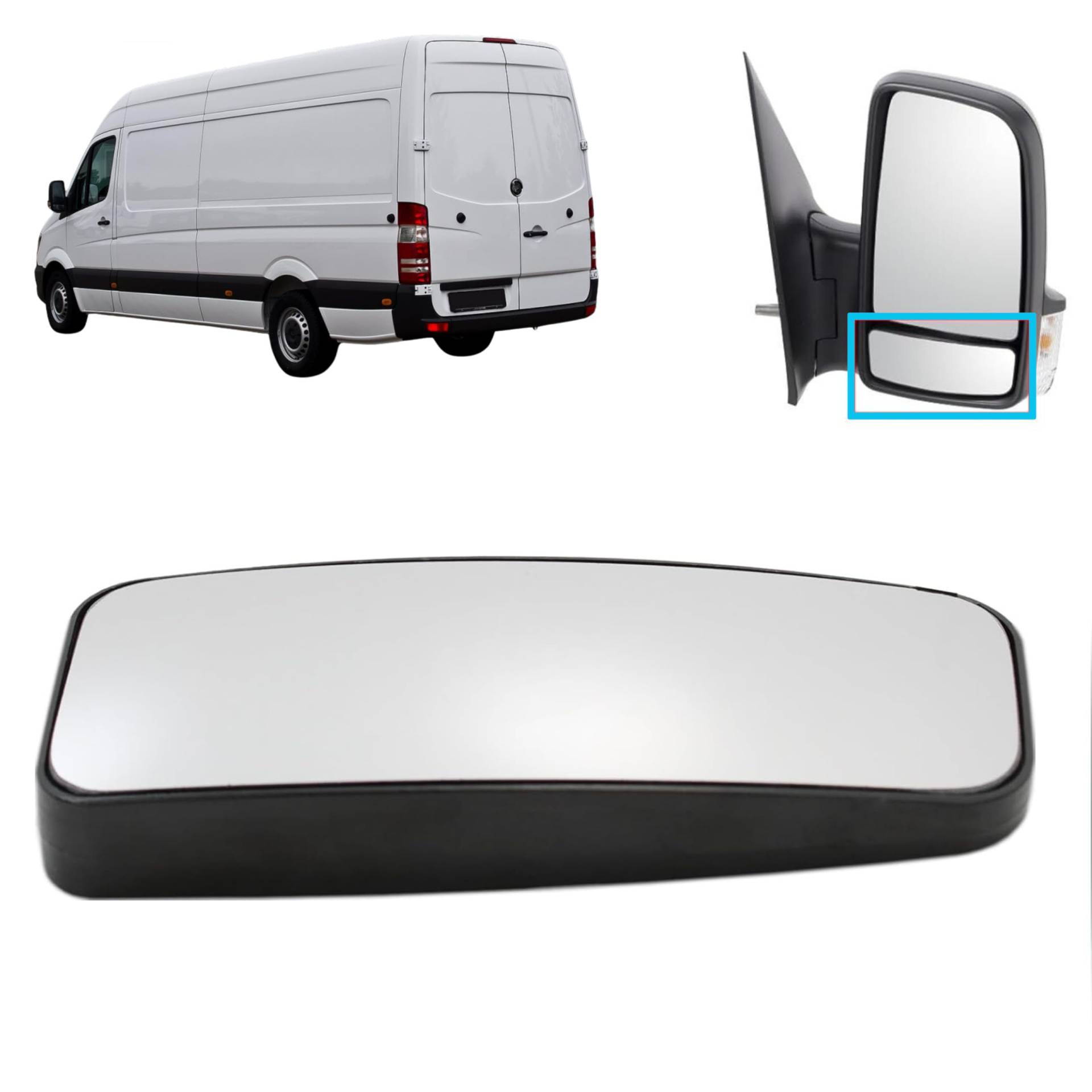 ALIGOPARTS Links Unteres Außenspiegelglas Ohne Heizung für Mercedes Sprinter & VW Crafter (2006-2018) | OEM A0028114033, 2E1 857 588 E | Fahrerseite Unteres Spiegelglas von Aligoparts