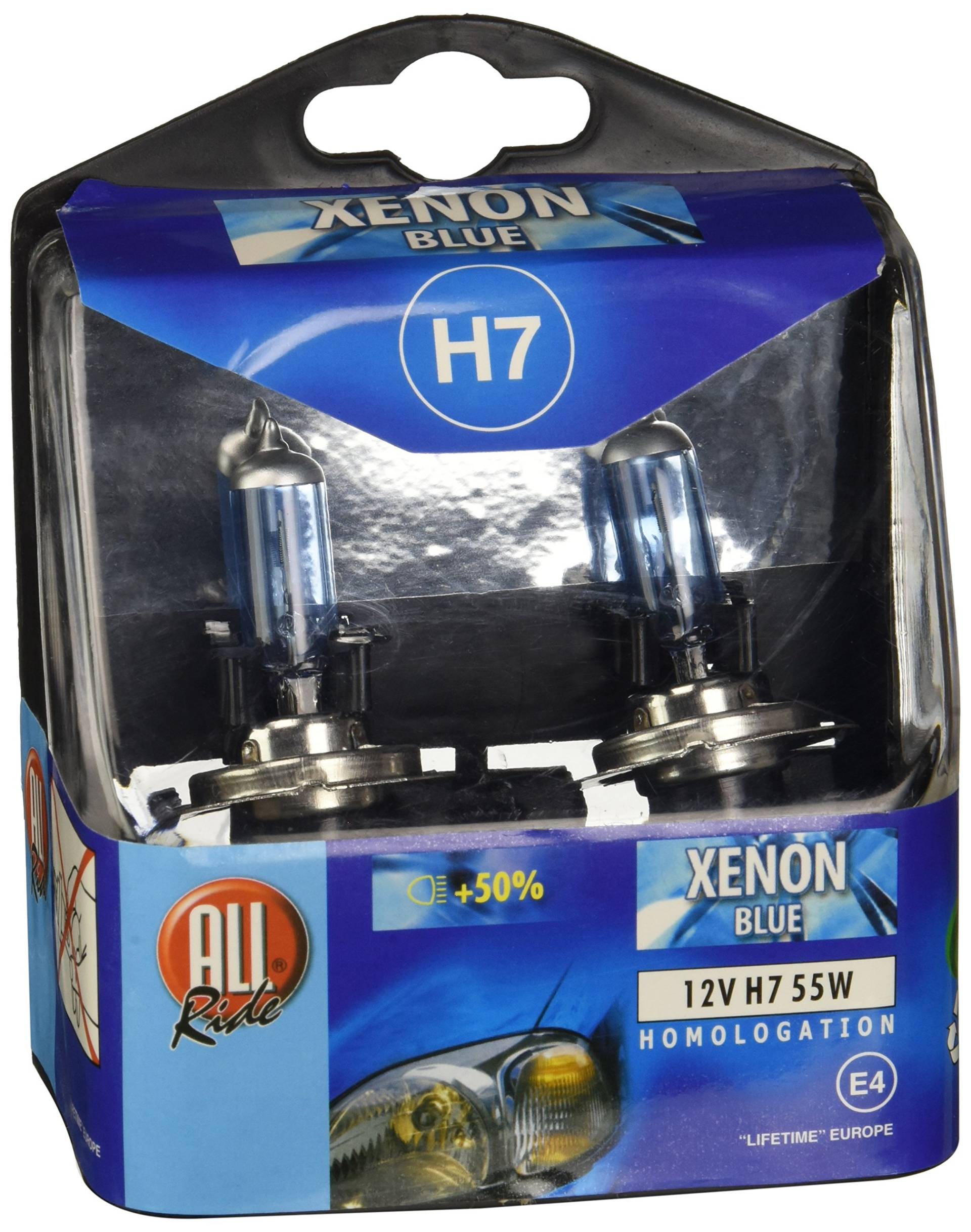 All Ride 871125201237 H7 Xenon Auto Kopf Lampe, 12V, 55W, Blau, 2 Stück von All Ride