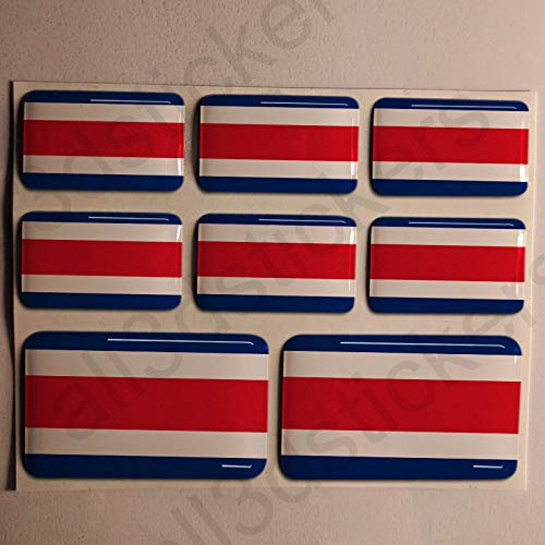 All3DStickers Aufkleber Costa Rica Flagge 8 x Flaggen von Costa Rica Rechteckig 3D Kfz-Aufkleber Gedomt Fahne von All3DStickers