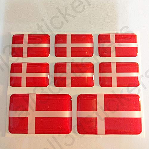 All3DStickers Aufkleber Dänemark Flagge 8 x Flaggen von Dänemark Rechteckig 3D Kfz-Aufkleber Gedomt Fahne von All3DStickers