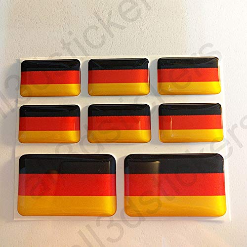 All3DStickers Aufkleber Deutschland Flagge 8 x Flaggen von Deutschland Rechteckig 3D Kfz-Aufkleber Gedomt Fahne von All3DStickers