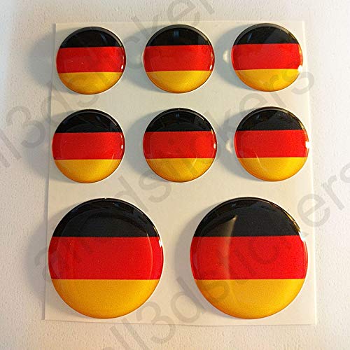 All3DStickers Aufkleber Deutschland Flagge Harz Gewölbt 8 x 3D Kfz-Aufkleber Gedomt Flaggen von All3DStickers