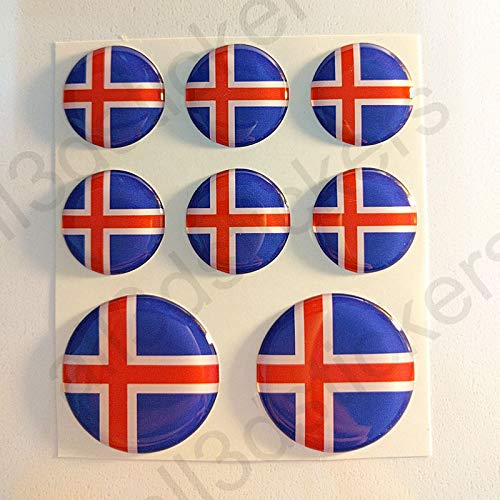 All3DStickers Aufkleber Island Flagge Harz Gewölbt 8 x Aufkleber von Island Fahne Rund 3D Kfz-Aufkleber Gedomt Flaggen von All3DStickers