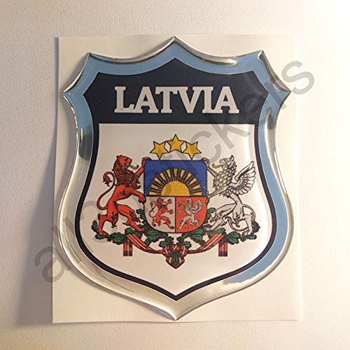 All3DStickers Aufkleber Lettland Wappen Kfz-Aufkleber Lettland Emblem Gedomt Flagge 3D Fahne von All3DStickers