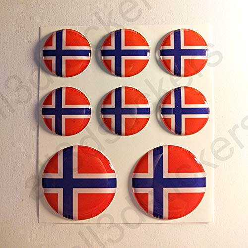 All3DStickers Aufkleber Norwegen Flagge Harz Gewölbt 8 x Aufkleber von Norwegen Fahne Rund 3D Kfz-Aufkleber Gedomt Flaggen von All3DStickers