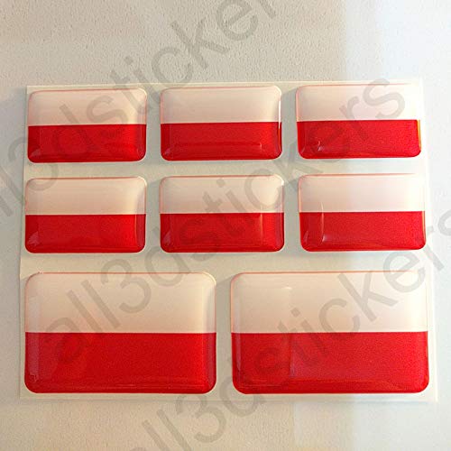 All3DStickers Aufkleber Polen Flagge 8 x Flaggen von Polen Rechteckig 3D Kfz-Aufkleber Gedomt Fahne von All3DStickers