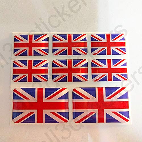 All3DStickers Aufkleber Vereinigtes Königreich UK Flagge 8 x Flaggen von Vereinigtes Königreich UK Rechteckig 3D Kfz-Aufkleber Gedomt Fahne von All3DStickers